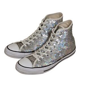 Converse Chuck Taylor All-Star Silver Sequins  High-Top Sneakers Womens Size 9.5
